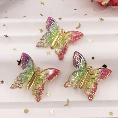 Shiny Colorful Butterfly Flat Back Rhinestone Appliques 50pcs DIY 1 Hole Bead Wedding Decoration Home Craft Christmas Gift W915