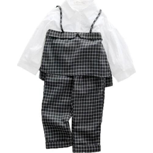 DFXD 2018 Autumn Children Girl Clothing Set New Baby Girl Long Sleeve Plaid Spliced Pullover Top+Long Pant 2pc Kids Set 2-8Years