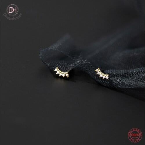 Dreamhonor 925 Sterling Silver Zircon Curved Mini Stud Earrings Trendy Women Wedding Gifts Jewelry