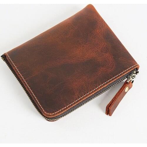 Geniuine Leather Men Wallets Vintage Handmade Male Purse Zipper Luxury Wallet for men Cow Leather Money Bag