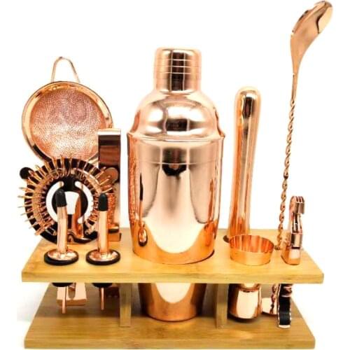 11pcs 750ML Cocktailshaker Hight Quality Stainless Steel Rose Gold Color Bartender Drink Mixer Cobbler Cocktail Shaker Bar Set