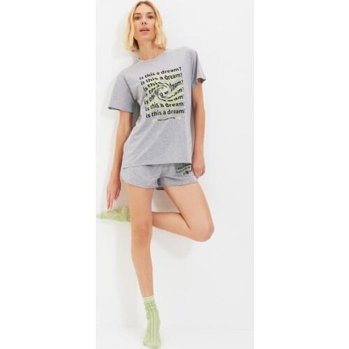 Trendyol Slogan Printed Knitted Pajamas Set THMAW22PT0034