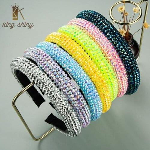Korean Spring Design Full Colorful Crystal Headband Elegant Shiny Rhinestone Padded Anti-skidding Hairband Girls Party Headpiece