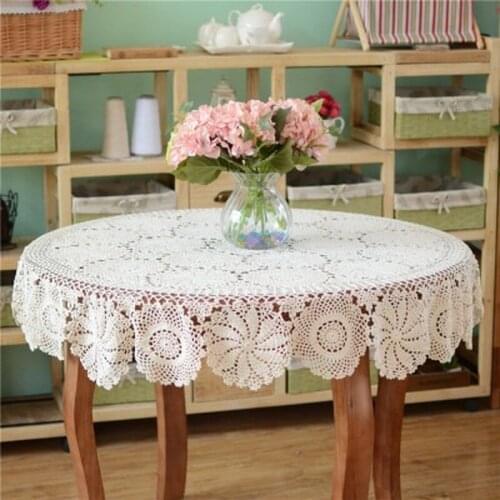 Pa.an Handmade Crochet Table Cloth Round 100% Cotton Luxury Lace Hollow White Tablecloth Wedding Decor Dinning Table Decoration