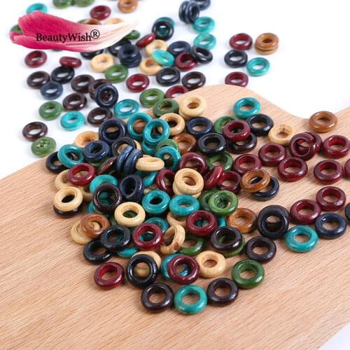 Circle Ring Wooden Beads 20Pcs Wooden Dreadlocks bead Mixed Color Braiding Hair Beads 5mm Hole beads for dreadlocks hair