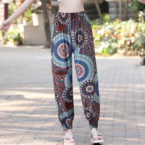 Summer Casual Loose Harem Trouser Bohemian Printed Pants Women Elegant Retro Pantalon Palazzo Elastic Waist Work Pants