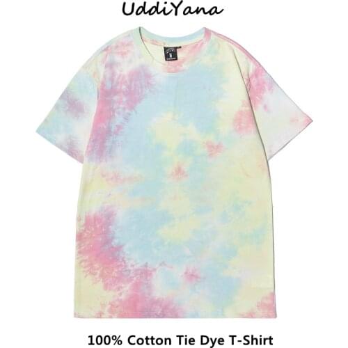 UddiYana 2021 Summer Fashion Oversize Tie Dye Cotton T-Shirt Vintage Women Tee Shirt Mens Harajuku Sweatshirt Clothes For Girls