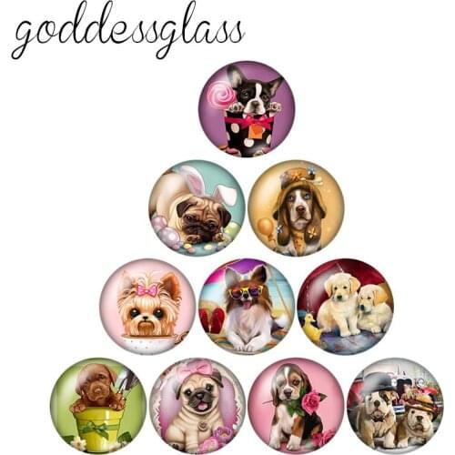 Fashion Lovely Dogs Cartoon 10pcs 12mm/18mm/20mm/25mm Round photo glass cabochon demo flat back Making findings ZB0561