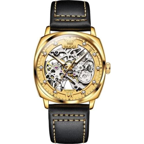 OLEVS brand watch wine barrel hollow mechanical watch mens hand
