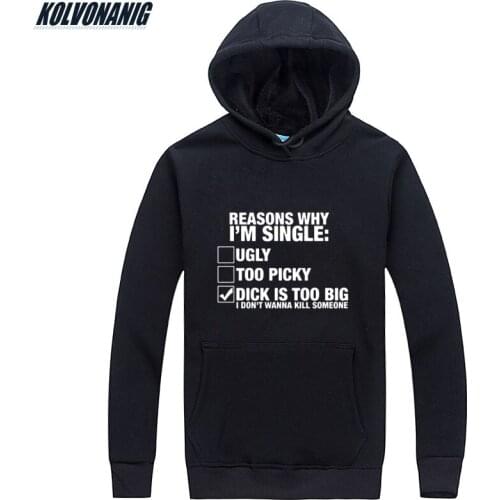 Mens Winter Pullover Reasons Why I'm Single Joke Printed Sweatshirts Men Long Sleeve Hoody With Hat Hip Hop Oversized Hoodies