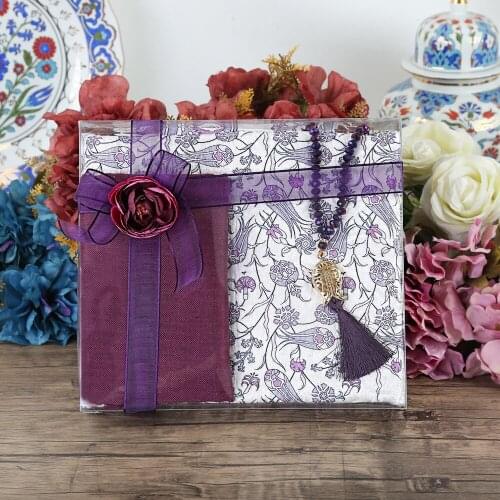 Kaaba Wall Prayer Rug - Pearl Rosary Rose - Bag Boy Qur'an - Gift with Acetate Box - Black Box Gift FREE SHİPPİNG