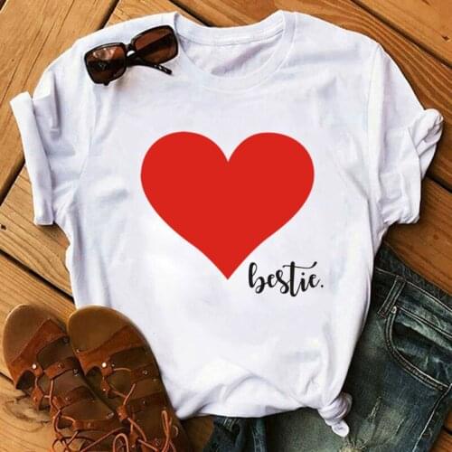 2021 New Fashion Woman Tshirt Red Heart Print Valentines Day Clothes White Short Sleeve Casual Tops Gift for Women