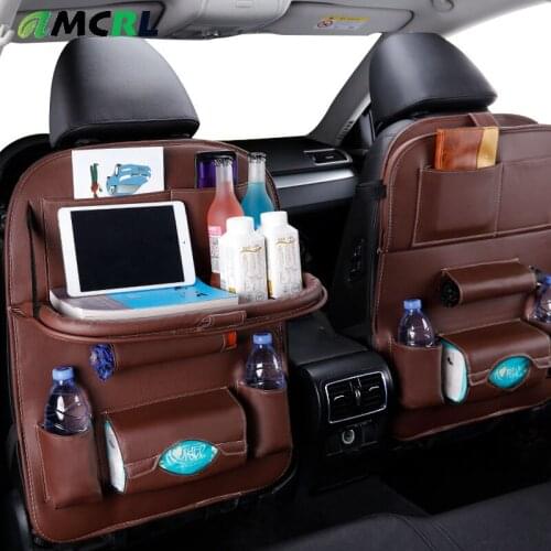 Car Seat Back Organizer Pu Leather Pad Bag Car Storage Organizer Foldable Table Tray Travel Storage Bag Auto Accessories