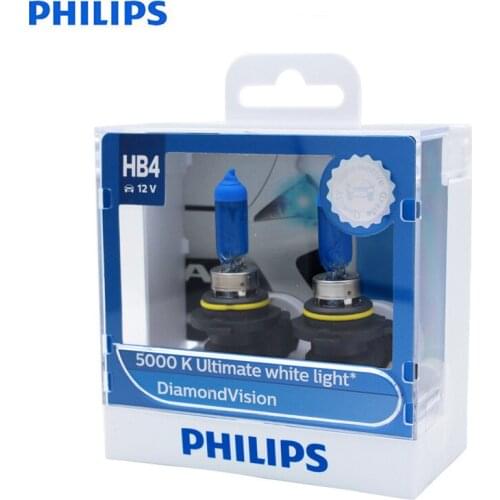 Philips 100% Original 9006 HB4 12V 55W Diamond Vision 5000K Xenon White Car Halogen Headlight Auto Bulb Lamp 9006DVS2, Pair