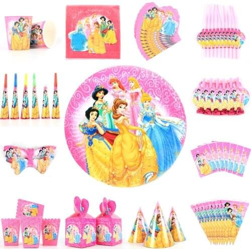 Princess Birthday Party Decoration Set Disposable Tableware Cup Plate Banner Hat Straw Gift Bag For Kids Party Supplies