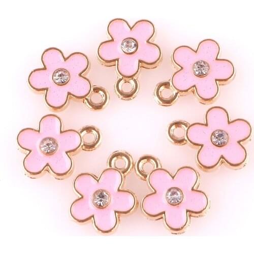 Zinc Alloy Pink Enamel Charms Petal Flower Charms 10mm 20pcs/lot For DIY Jewelry Making Finding Accessories