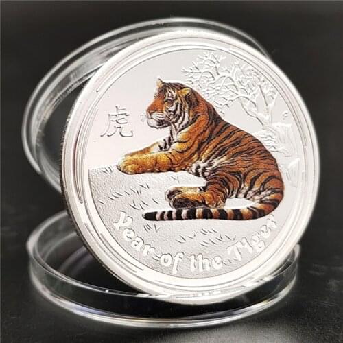 Australia Zodiac Animal Year of The Tiger Silver Plated Coin 1 Oz Painted