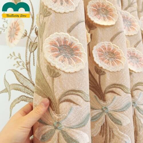 Manufacturers Direct European Embroidery Curtain Fabrics Living Room Bedroom Shade Down Window Support for Custom Products