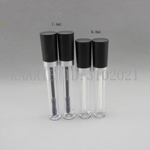 50pcs/lot 7.5ml Empty Clear Cosmetic Mascara Tube DIY 6ml Lip Gloss Bottles with Black Cover Lip Balm Pipe Shell Travel Vials