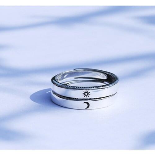 Adjustable Size Ring Sun Moon Couple Rings Minimalist Silver Color Opening Rings For Men Women Couple Engagement Jewelry Gift