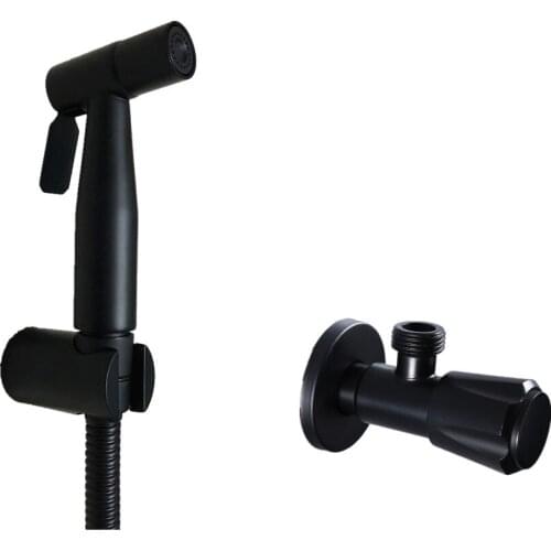 304 Stainless Steel Black Handheld Bidet Sprayer Set Toilet Shattaf Sprayer Douche Bathroom Bidet Faucet Set With Black Valve