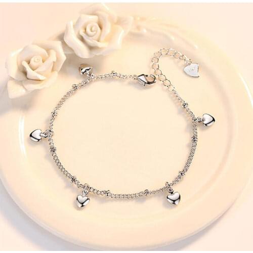 925 Sterling Silver Handmade Love Heart Bracelets For Women Lucky Chain Bracelet Wedding Jewelry S-B164