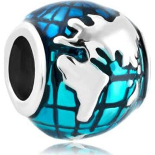 Slide charm Free shipping Blue Earth Epoxy beads fit Pandora bracelet Valentine Christmas Mothers Day gift