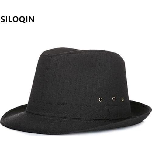 SILOQIN 2021 New Summer Jazz Hat Mens Panama Fedoras Hat Linen Breathable British Style Simple Casual Sun Protection Dads Hat