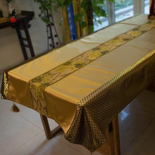 Table Cloth Gold Landscape Style Embroidery Wedding Room Sofa Home Hotel Bedding Villa Decoration Cushion Dresser Runner Cover