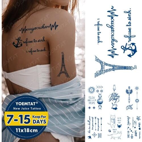 Juice Ink Tattoos Body Art Lasting Waterproof Temporary Tattoo Sticker Eiffel Tower Tatoo Arm Fake English Text Word Tatto Women