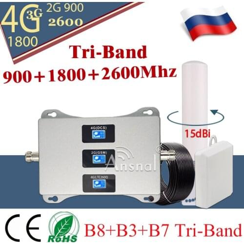 Repeater 4G 900/1800/2600mHZ Tri-Band CellPhone Cellular Amplifier 2G 3G 4G Network Signal Booster4G Signal Repeater GSM DCS LTE