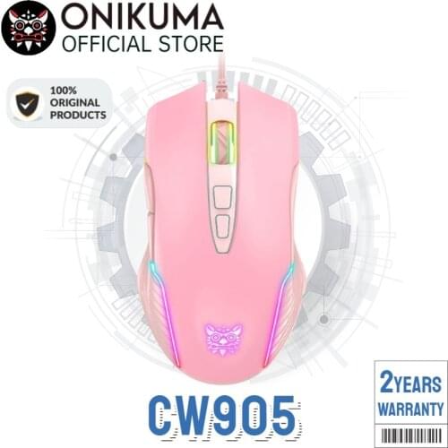 ONIKUMA CW905 RGB Pink Gaming Mouse Wired, USB Optical Computer Mice with RGB Backlit, 6 Adjustable DPI Up to 6400