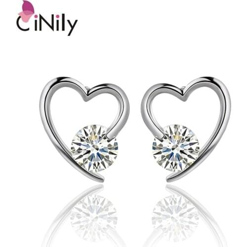 CiNily Created Cubic Zirconia Silver Plated Wholesale New Sale Jewelry for Women Wedding Gift Stud Earrings 14mm FH8434