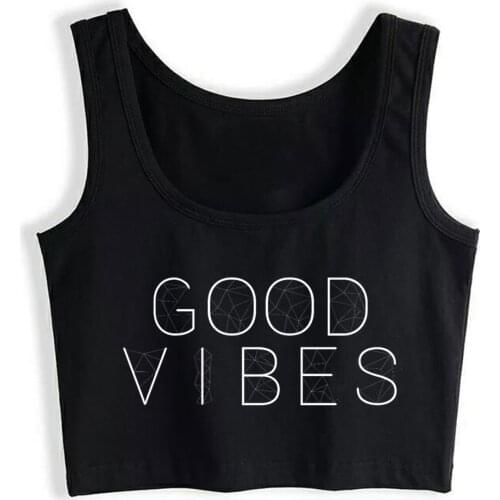 Crop Top Female Good Vibes Summer White Sleeveless Tops Women
