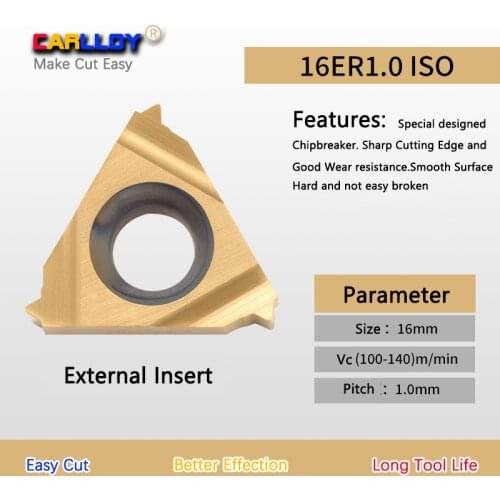 10pcs 1.0 pitch Thread Insert 16ER1.0ISO Yellow Hand External Threading Tips