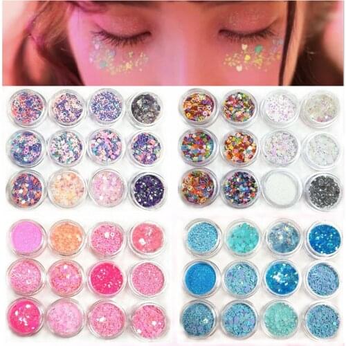 12 Colors/Set Glitter Powder Mixed Flake Masquerade Party Face Eye Glitter Makeup Nail Sticker Festival Tattoo Cosmetic Glitter