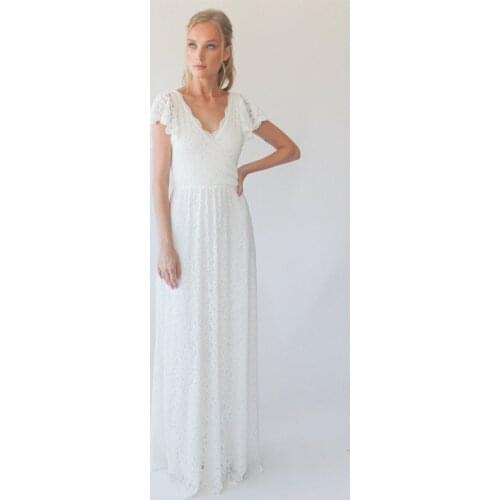 2021 V-Neck Appliques Lace Batwing Sleeve A-Line Wedding Dress Bridal Gowns robes de mariées