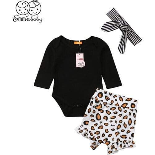 2019 Toddler Kid Outfit Baby Girl Clothes Set Infant Bodysuit Leopard Print Shorts Headband 3Pcs Baby Clothing Set