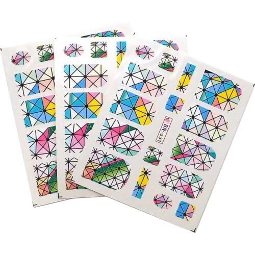 3pcs rhombus Nail Water Transfer Decals Nail Art Sticker Black Flowers Watermark Adhesive Sliders Wraps Decoration Manicure C17