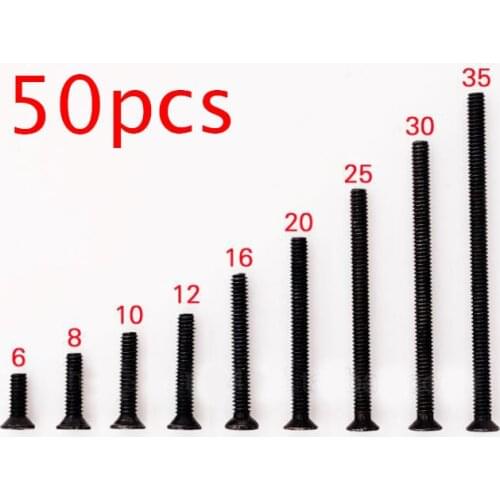 50 Pcs Black Screw M2 Screws for Tamiya Mini 4WD Car Model 6/8/10/12/16/20/25/30/35/40mm