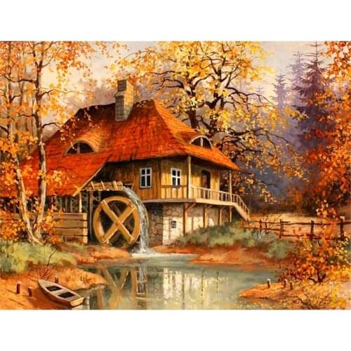 Full Square/Round Drill 5D DIY Diamond Painting "Autumn Hut Scenic" 3D Embroidery Cross Stitch 5D Rhinestone Home Decor Gift