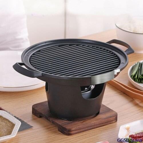 Non-stick BBQ Grill Mini Alcohol Stove Barbecue Cooking Oven Home Smokeless Barbecue Grill Outdoor BBQ Plate Roasting Tools Gift