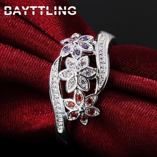 BAYTTLING 925 Sterling Silver AAA Color Zircon Ring 7#/8#/9# Luxury Flower Ring For Woman Fashion Wedding Jewelry Gift
