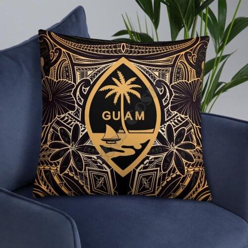 Guam Polynesian Basic Pillow Gold Hibiscus Coat Of Arms Pillowcases Throw Pillow Cover Home Decoration