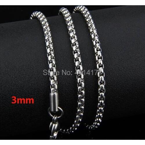 Free shipping 3mm strong stainless steel square box chains link necklaces fashion men women jewelry accessories wholesale 20pcs