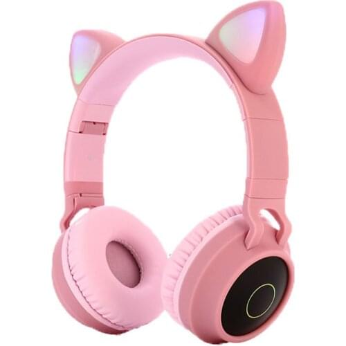 Cute Cat Bluetooth 5.0 Headset Wireless Hifi Music Stereo Bass Headphones LED Light Mobile Phones Girl Daughter Headset For PC