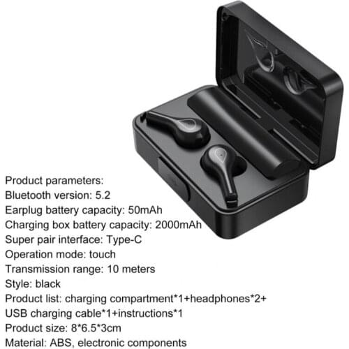 Bluetooth-compatible Earphone 2000mAh Capacity Flashlight Headset LED Display Noise Cancel