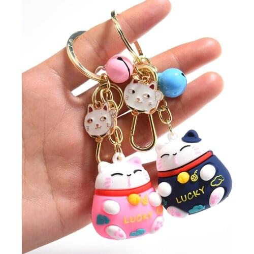 Lovely Cute Lucky Cat Keychain Maneki Neko Doll Key Chain Car Keyring Bag Charms Pendant Jewelry Souvenir Gift Porte Clef