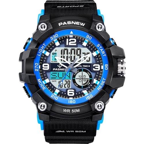 Pasnew Top Luxury Brand Men Watches Outdoor Sport Watch Mens Quartz Watches Silicone Band Dual Display Watch relogio masculino