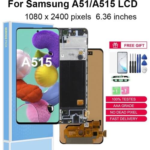 Super AMOLED LCDs Display For Samsung Galaxy A51 A515 A515F LCD Touch Screen Digitizer Assembly Replacement Parts With Frame